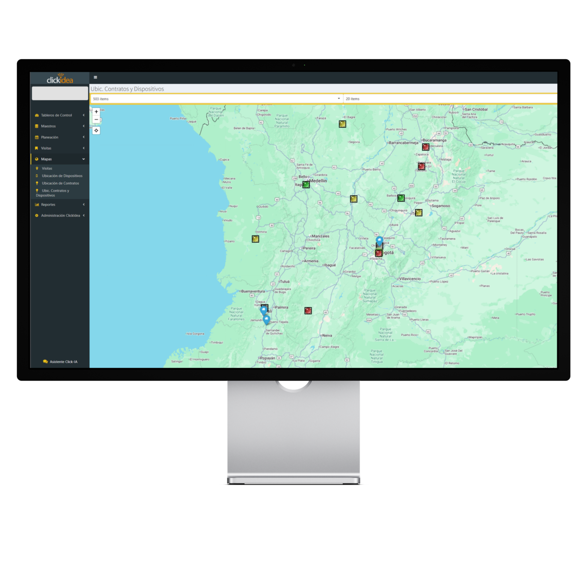 Software de mantenimiento Clickmobile ubicación de activos y contratos